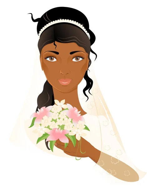 Porträt der schönen afrikanisch-amerikanischen Braut — Stockvektor