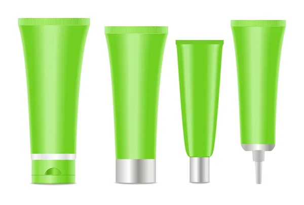 Fehér alapon zöld üres kozmetikai csövek. — Stock Vector
