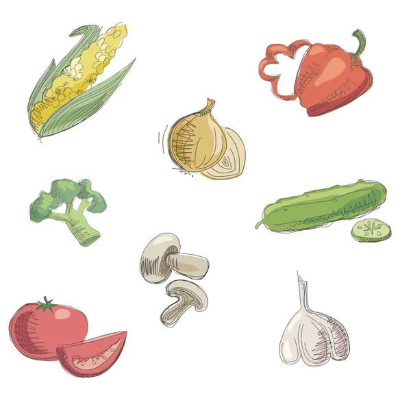 Legumes desenhados à mão. Ilustração do doodle —  Vetores de Stock