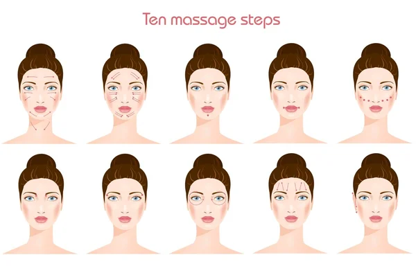 Steps of face massage. Vector — Stock Vector