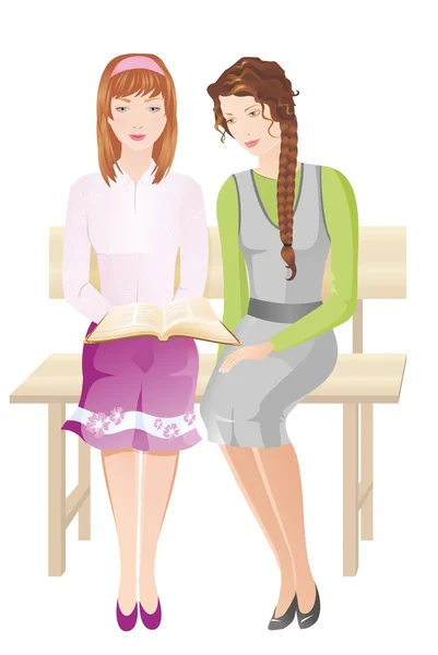 Two girls reading Bible — Stock Vector