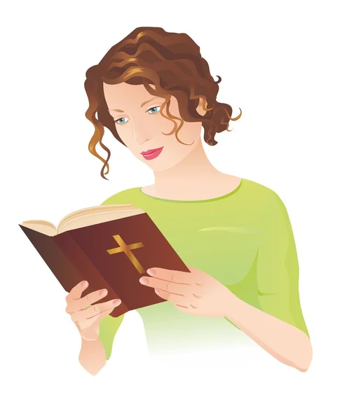 Junge Frau mit Bibel. Vektor — Stockvektor