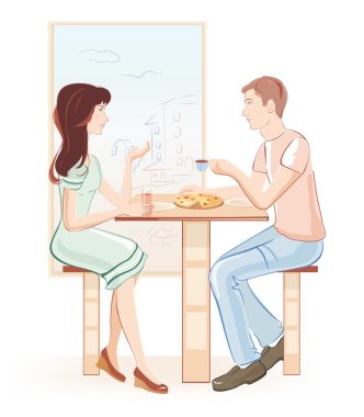 Man and woman at a cafe clipart