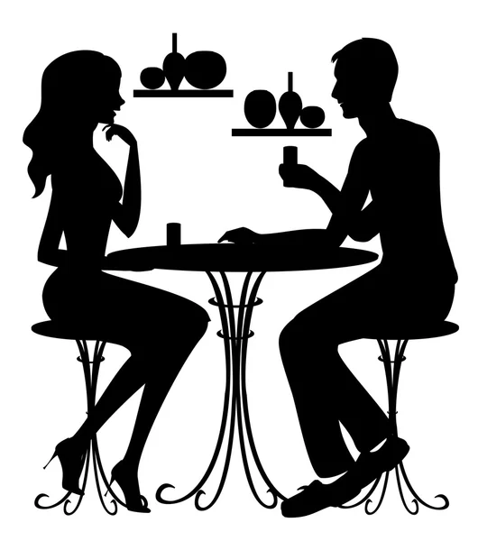 Σιλουέτες των ζευγάρι στο café — Διανυσματικό Αρχείο