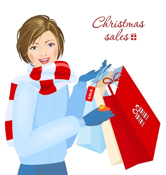 Girl in scarf with sales — Stock Vector