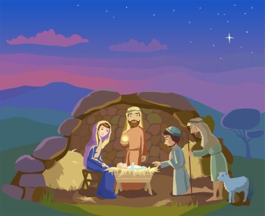Doğum sahnesi. Christmas illüstrasyon