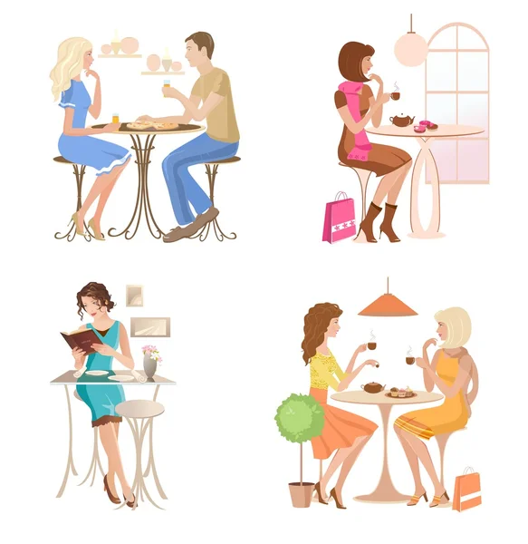 Set of people at the cafe — Stock Vector