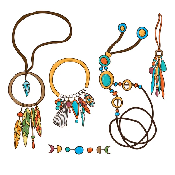 Set of the bohemian style hippie jewelry — Stock Vector
