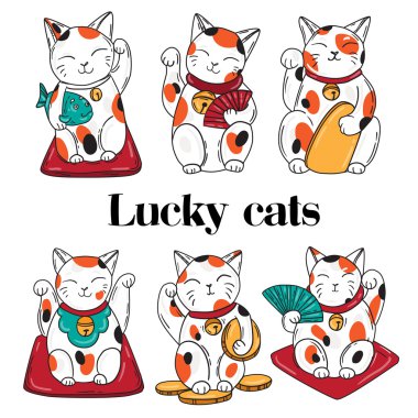 Cute lucky cats vector set. clipart
