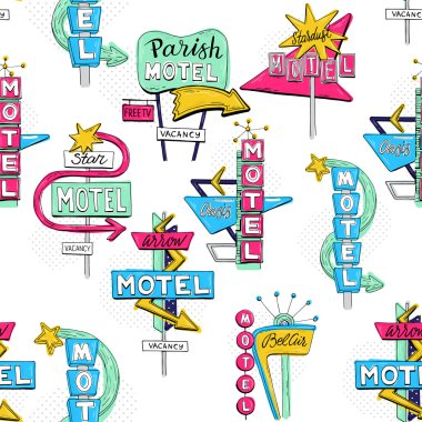 sketch set with motel sign clipart