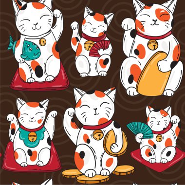 Seamless vector pattern with lucky cats