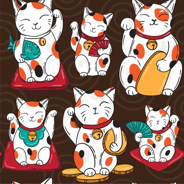 Seamless vector pattern with lucky cats — Stock Vector