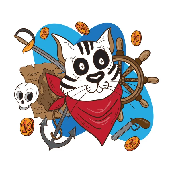 Precioso pirata gato en vector . Ilustración de stock