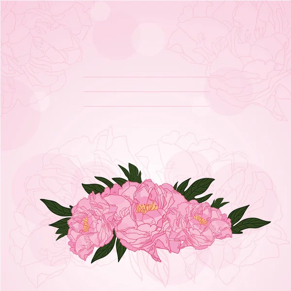 Flower postcard with peony flowers — Stock Vector