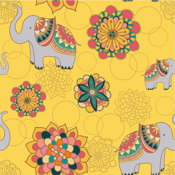 Modèle avec des éléphants et des fleurs — Image vectorielle