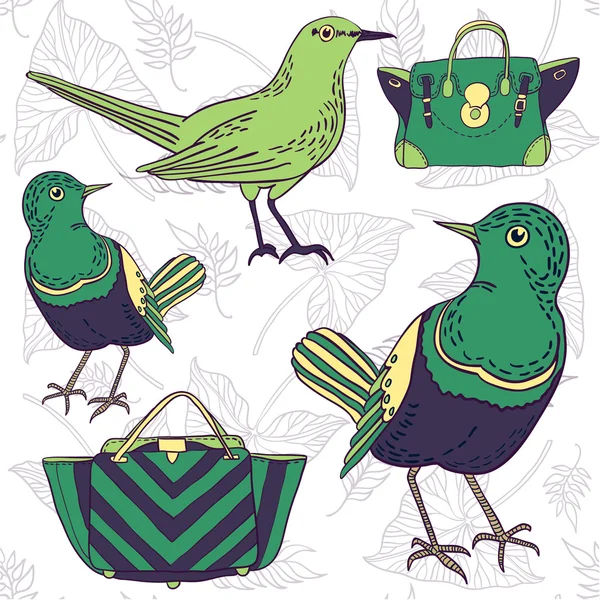 Oiseaux verts et sacs — Image vectorielle