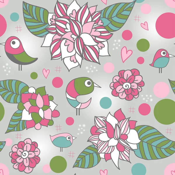 Μοτίβο με πουλιά και λουλούδια — Διανυσματικό Αρχείο