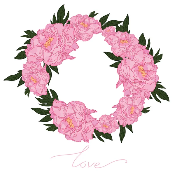 Gently wreath with peonies — Stock Vector