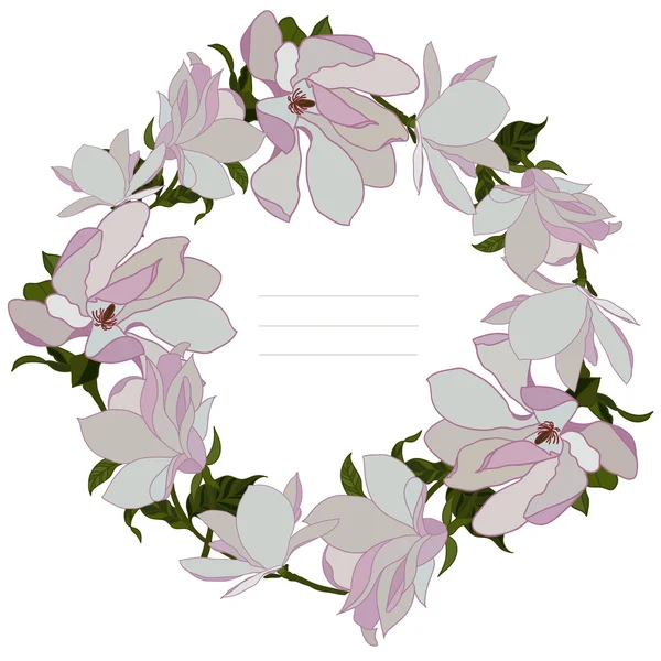 Corona de magnolias sobre blanco — Vector de stock