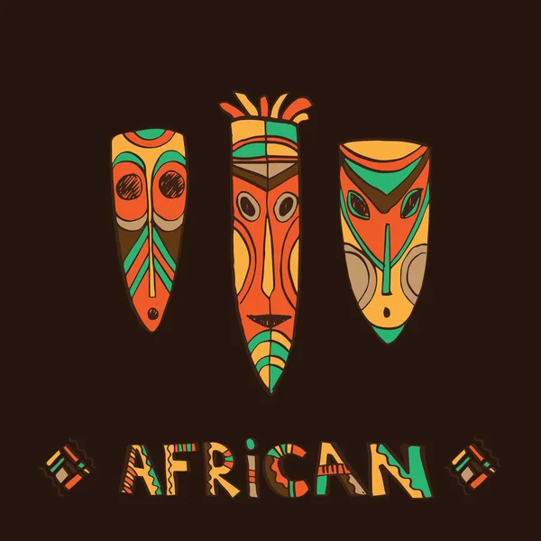 Máscaras y amuletos africanos vectoriales con letras — Archivo Imágenes Vectoriales