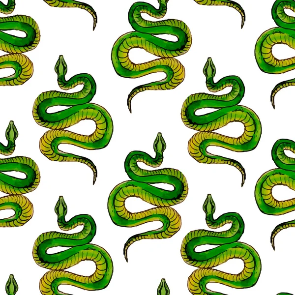 Patrón de acuarela con serpientes verdes — Vector de stock