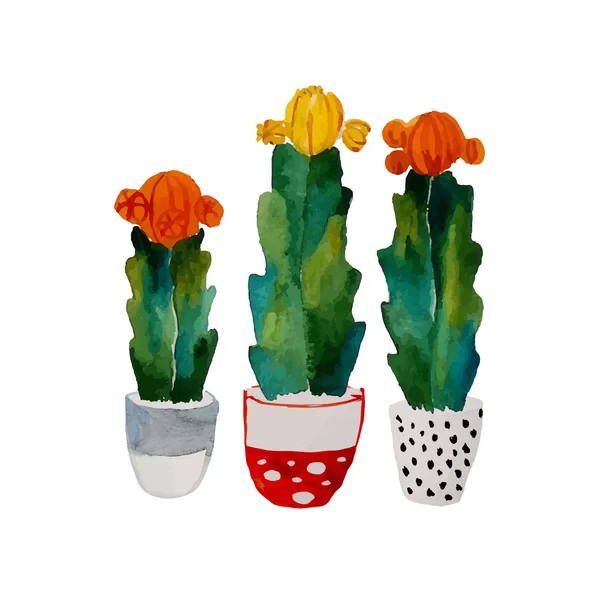 Aquarel instellen met cactus — Stockvector