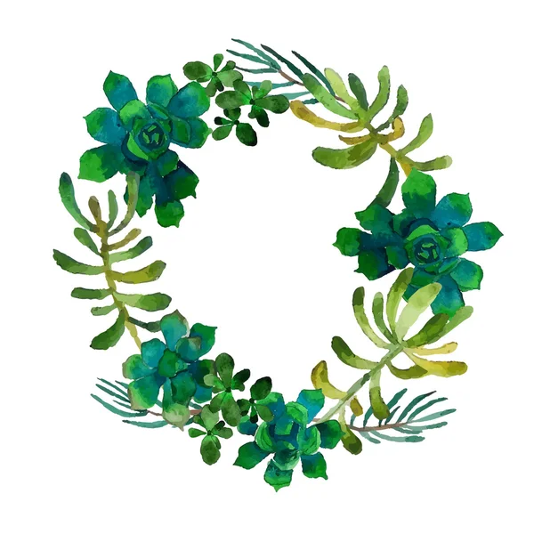 Watercolor wreath with succulents — Stock Vector