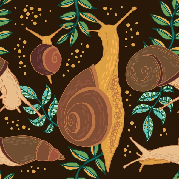 Motif sans couture avec escargots de jardin — Image vectorielle