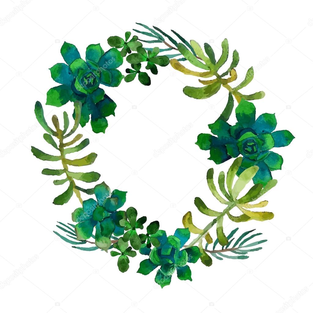 Download Watercolor wreath with succulents — Stock Vector © Maria_Letta #82697882