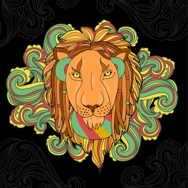 Lion en style reggae écoutant de la musique — Image vectorielle