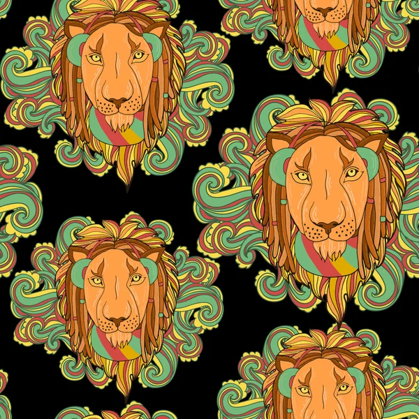 Шаблон со львами в стиле регги — стоковый вектор