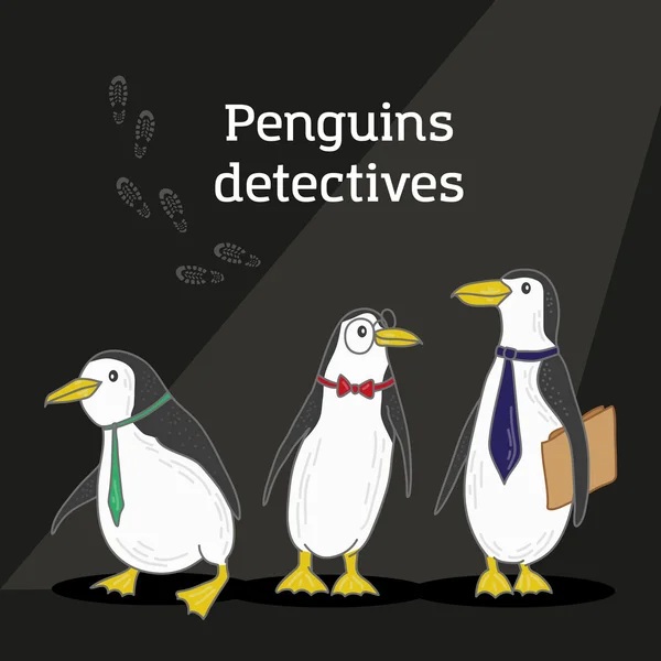 Tre detective pinguini — Vettoriale Stock