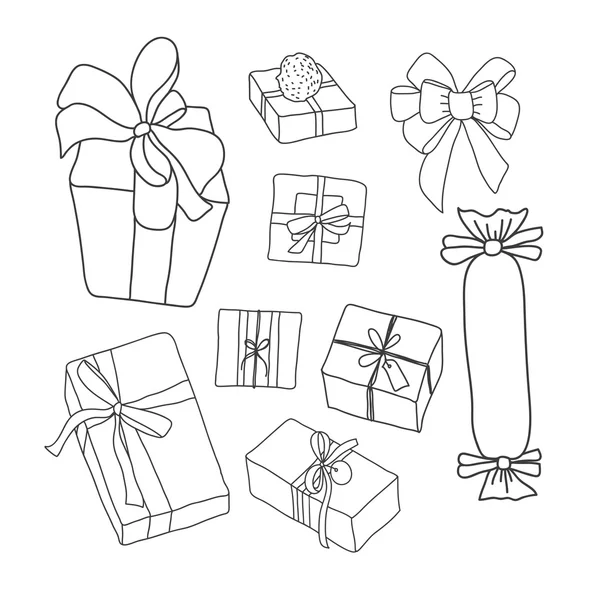 Tekening vector hand instellen met geschenken — Stockvector