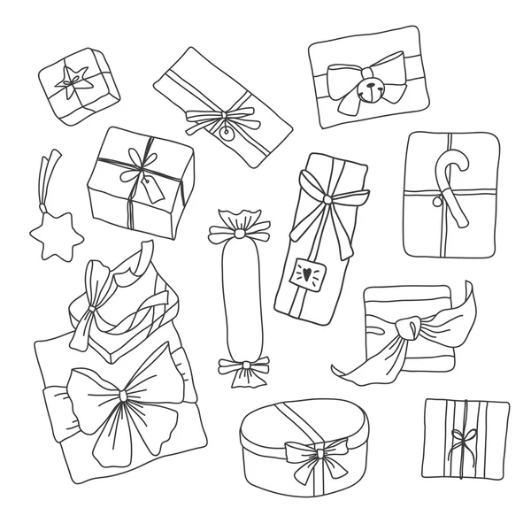 Christmas gifts set. Black and white drawing of different holiday boxes.  Vector illustration. 14864439 Vector Art at Vecteezy