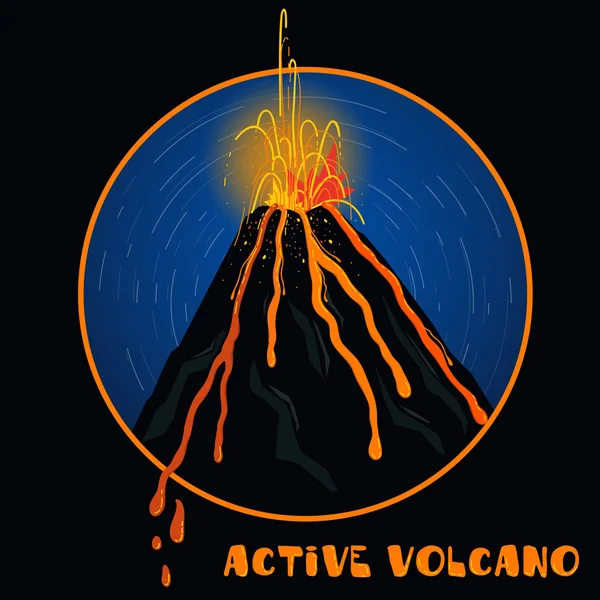 Erupting volcano in night. — Stock Vector