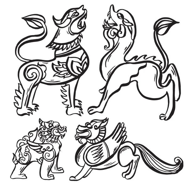 Dragones y leones chinos — Archivo Imágenes Vectoriales