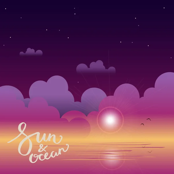 Puesta de sol en el paisaje oceánico — Vector de stock