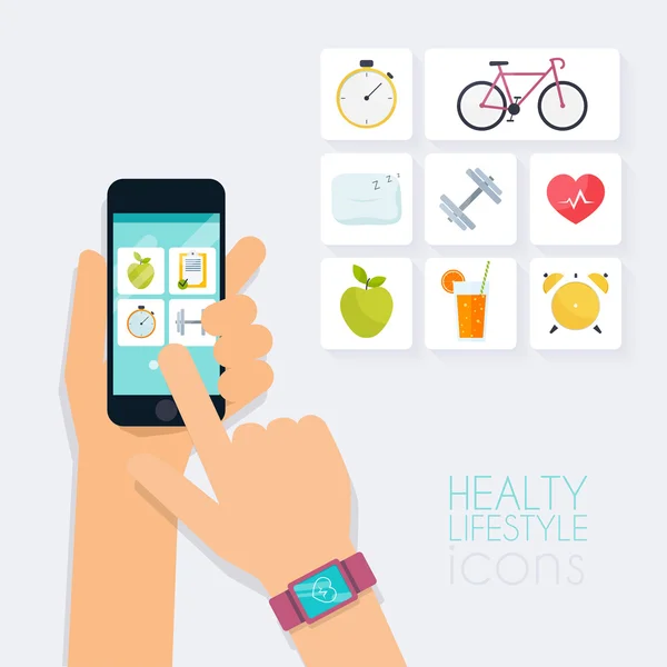 Fitness app concept on touchscreen — Stock Vector