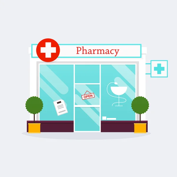 Farmacia farmacia tienda fachada — Vector de stock