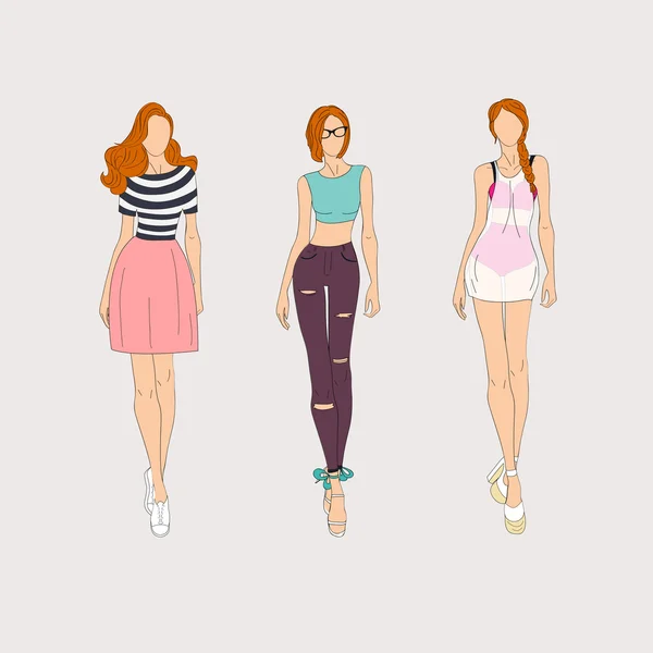 Modèles de mode dessinés à la main — Image vectorielle