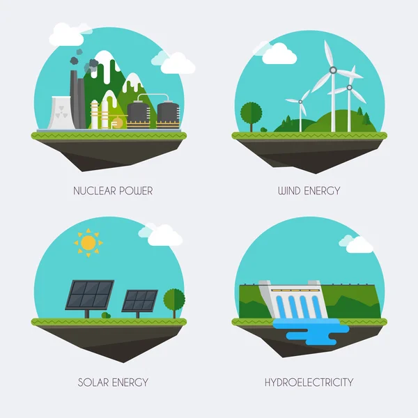 Set of electricity generation icons — Stock Vector