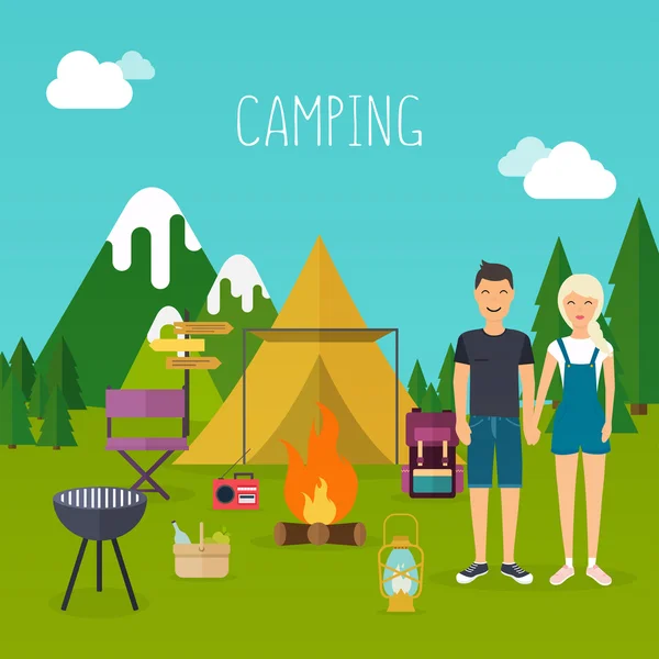 Camping- und Outdoor-Freizeitkonzept — Stockvektor