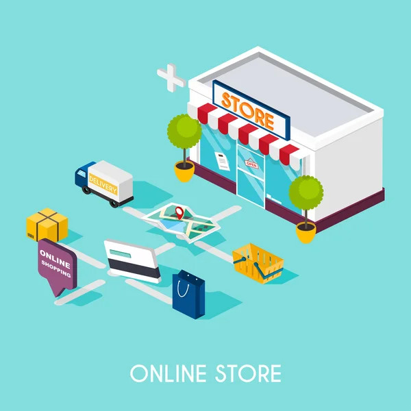 Plana 3d web isométrica compras online . —  Vetores de Stock