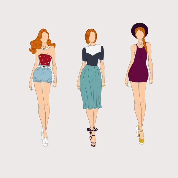 Hand drawn fashion models. — Stock Vector