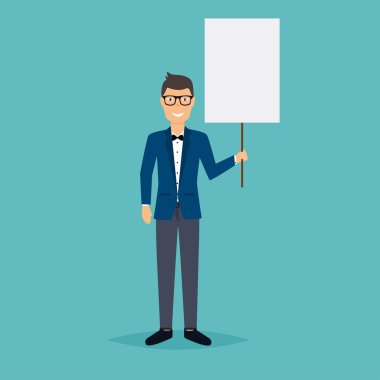 kişi holding beyaz boş afiş