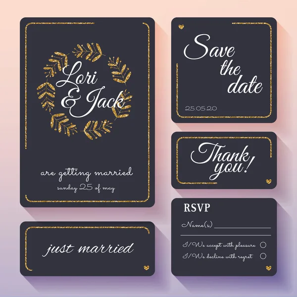 Conjunto de tarjetas de invitación boda — Vector de stock