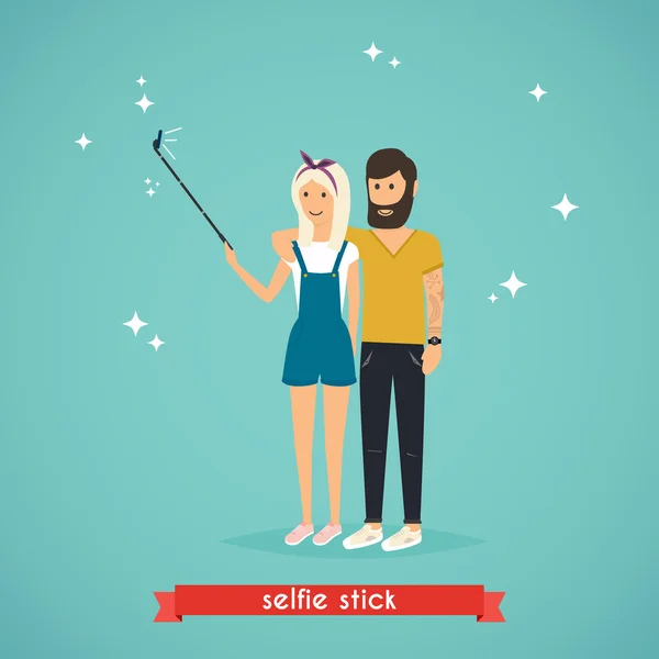 Jeune couple prenant un selfie — Image vectorielle