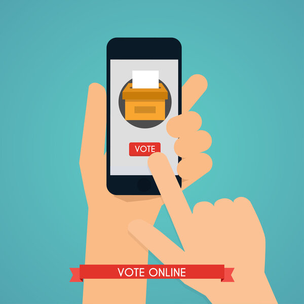 Рука смартфон с приложением для голосования
