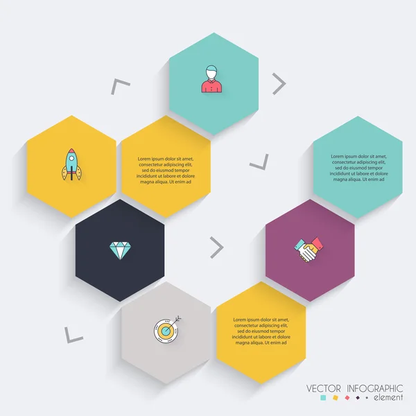 Infografías hexágono con iconos establecidos . — Archivo Imágenes Vectoriales