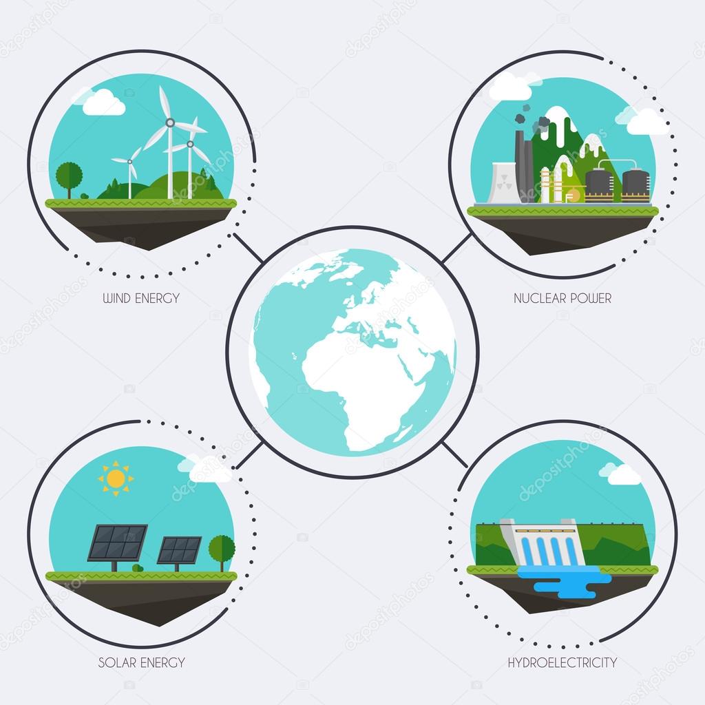 Different types of electricity generation Stock Vector by